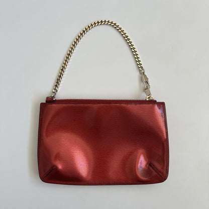 GUCCI Hand Pouch Chain Interlocking Patent Leather Red Gold Authentic