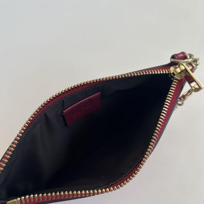GUCCI Hand Pouch Chain Interlocking Patent Leather Red Gold Authentic