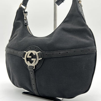 GUCCI Shoulder Bag Purse Interlocking Canvas Leather Black Authentic