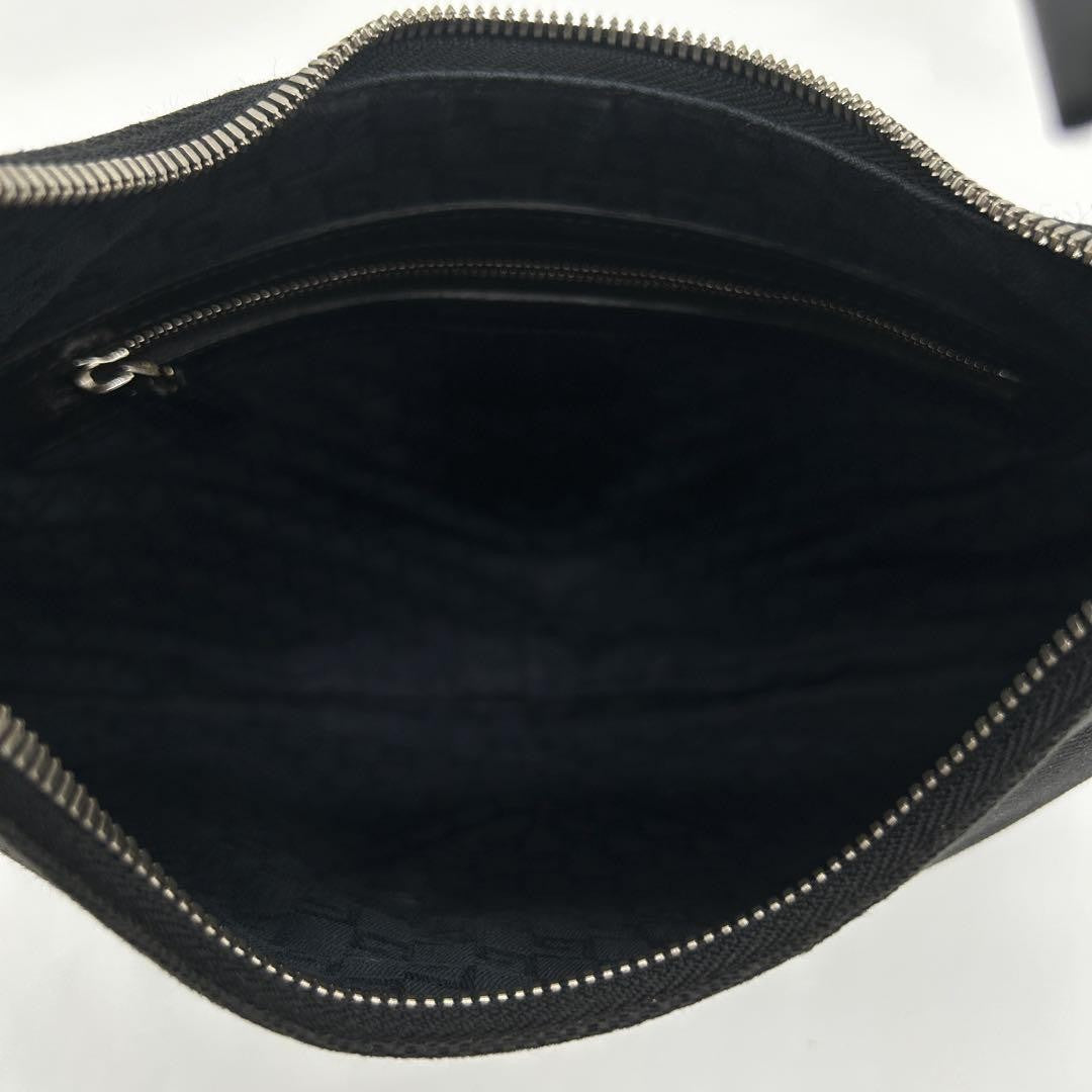 GUCCI Shoulder Bag Purse Interlocking Canvas Leather Black Authentic