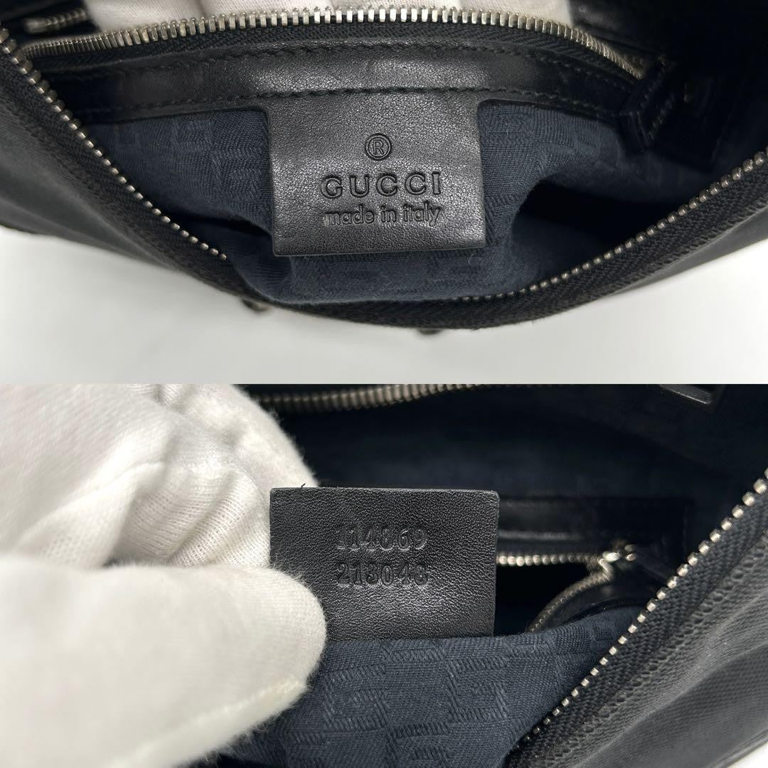 GUCCI Shoulder Bag Purse Interlocking Canvas Leather Black Authentic