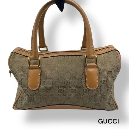 GUCCI Boston Bag Purse GG Canvas Authentic