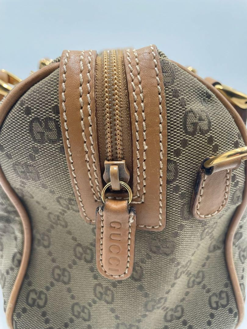 GUCCI Boston Bag Purse GG Canvas Authentic