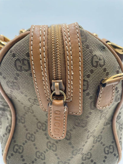GUCCI Boston Bag Purse GG Canvas Authentic