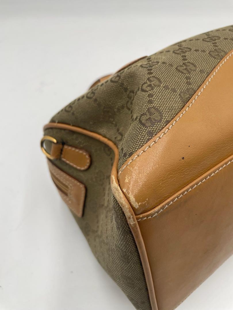 GUCCI Boston Bag Purse GG Canvas Authentic