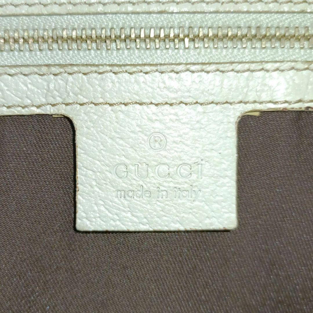 GUCCI Hand Bag Tote Purse GG Canvas Leather Beige White Ivory Authentic