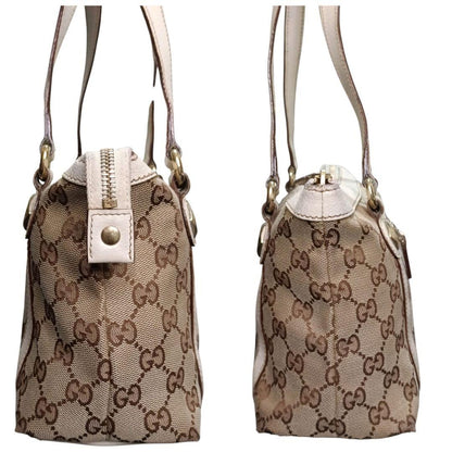GUCCI Hand Bag Tote Purse GG Canvas Leather Beige White Ivory Authentic