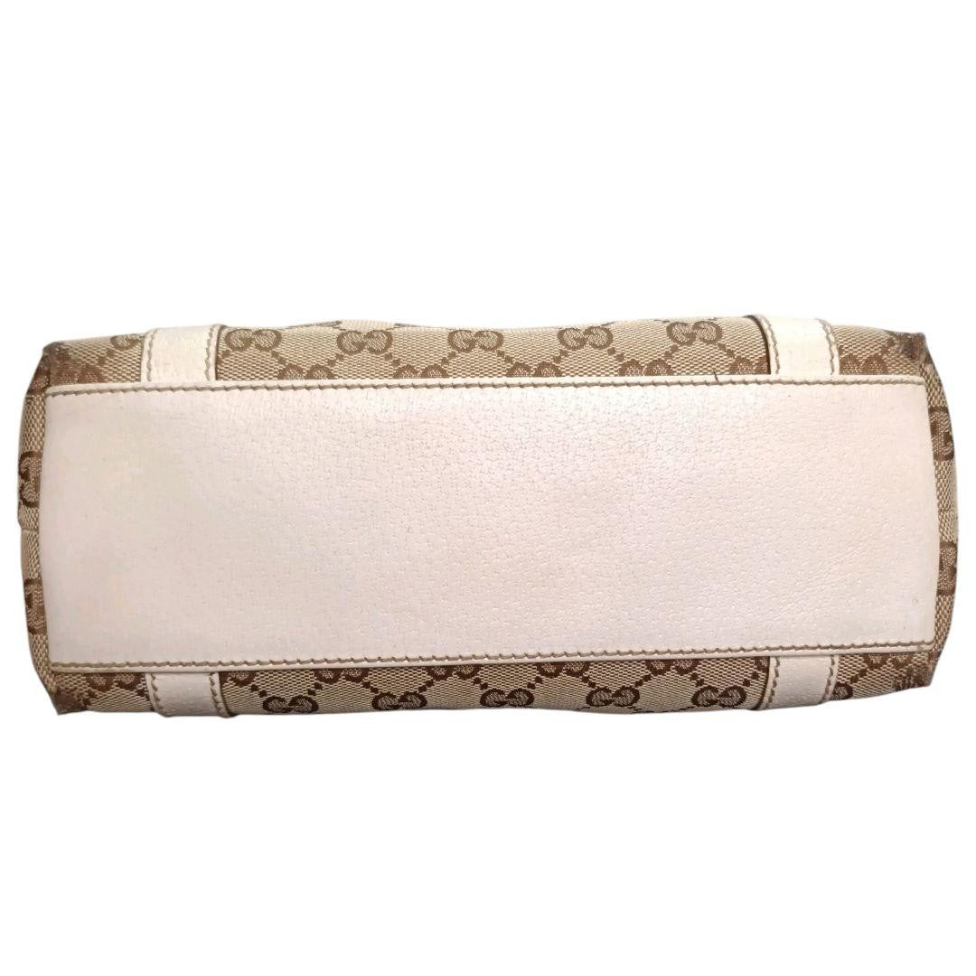 GUCCI Hand Bag Tote Purse GG Canvas Leather Beige White Ivory Authentic