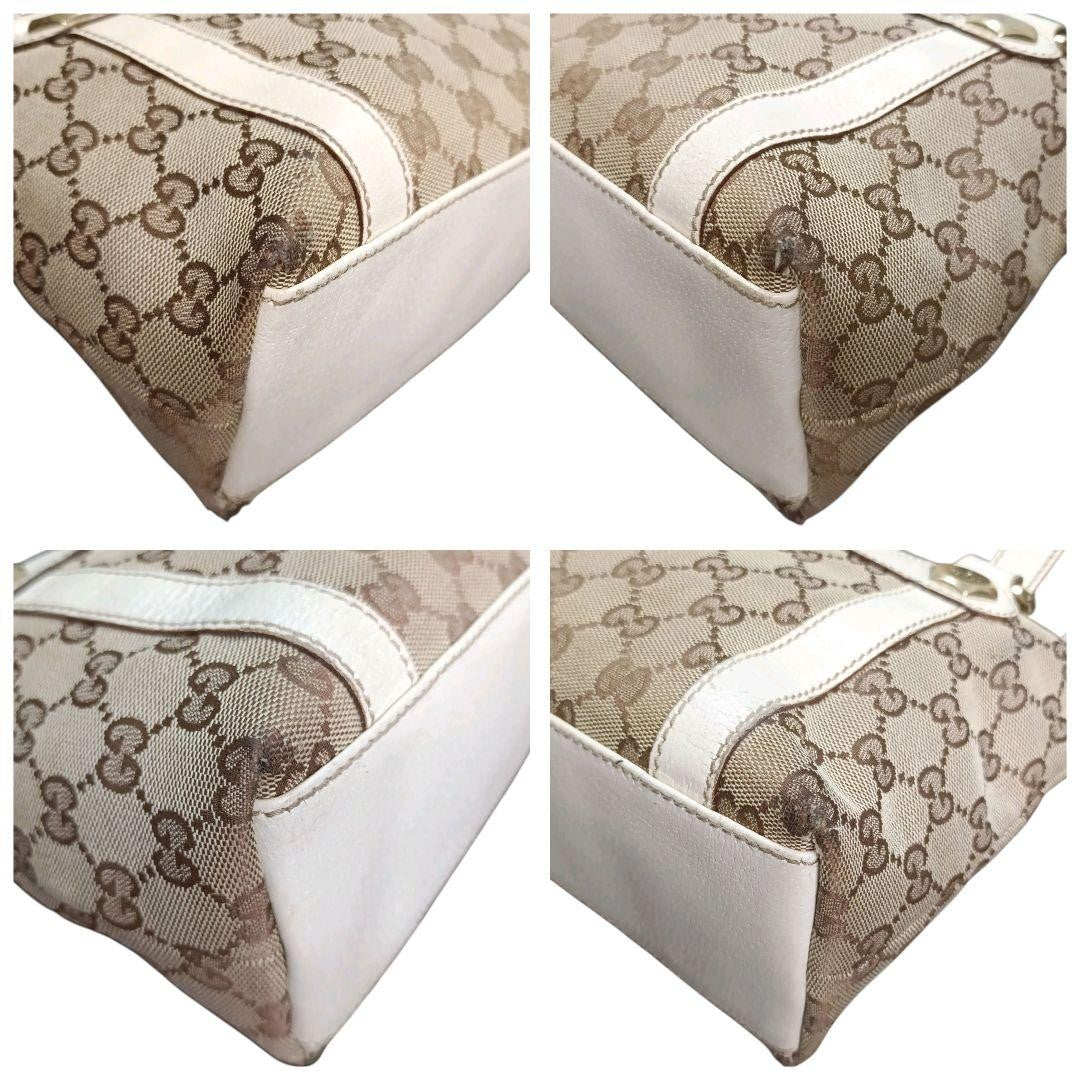 GUCCI Hand Bag Tote Purse GG Canvas Leather Beige White Ivory Authentic