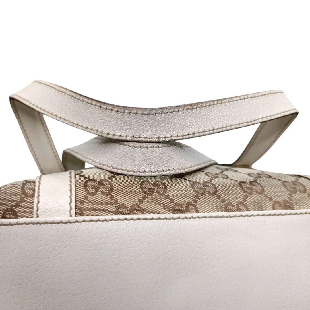 GUCCI Hand Bag Tote Purse GG Canvas Leather Beige White Ivory Authentic
