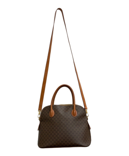 CELINE Hand Shoulder Bag Tote Purse 2way Macadam Brown Authentic