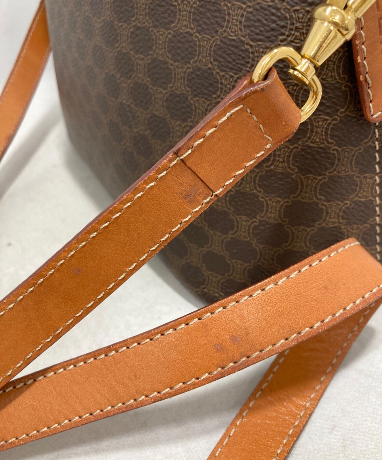 CELINE Hand Shoulder Bag Tote Purse 2way Macadam Brown Authentic