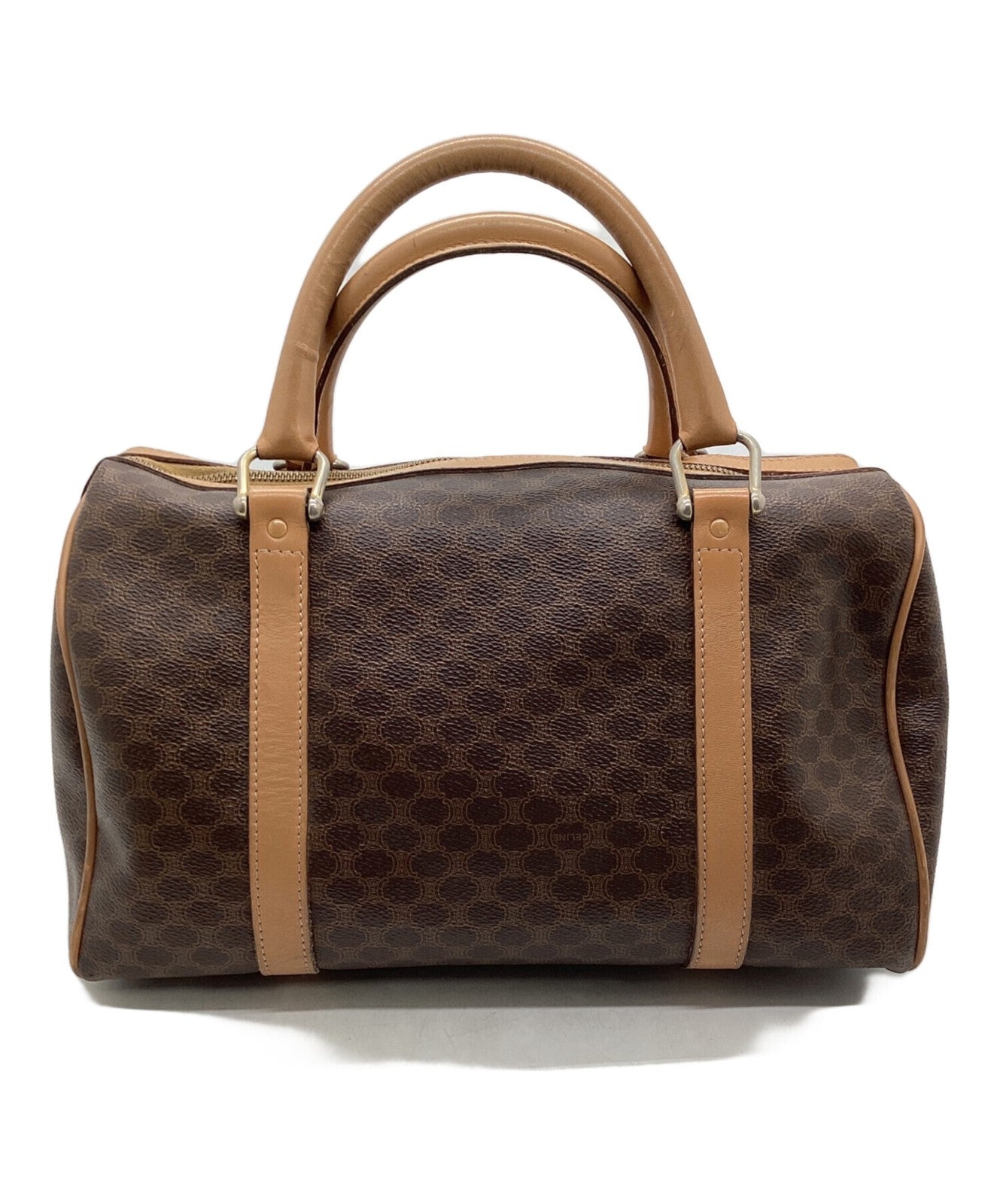 CELINE Mini Boston Bag Hand Bag Tote Purse Macadam Brown Beige Authentic