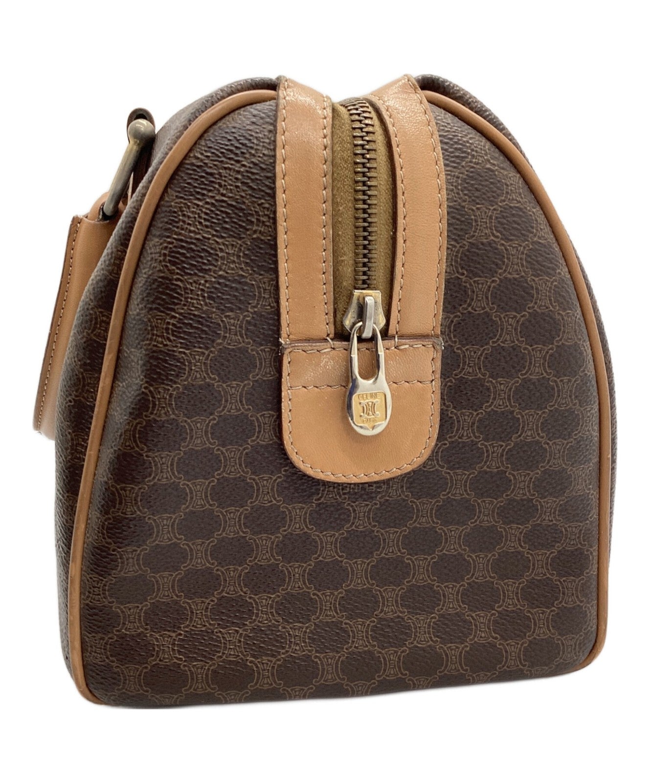 CELINE Mini Boston Bag Hand Bag Tote Purse Macadam Brown Beige Authentic