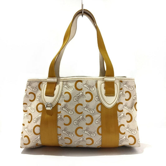 CELINE Hand Bag Purse C Macadam PVC Nylon Leather Gray Beige Dark Yellow Ivory