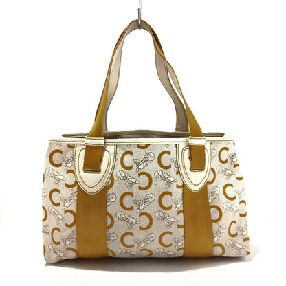 CELINE Hand Bag Purse C Macadam PVC Nylon Leather Gray Beige Dark Yellow Ivory