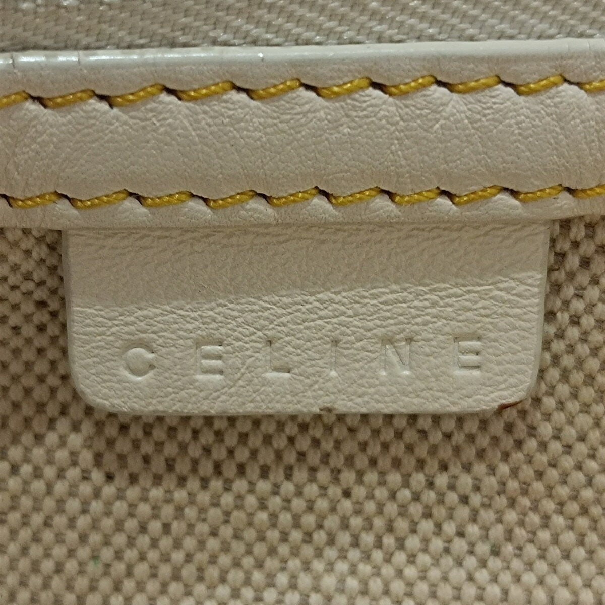 CELINE Hand Bag Purse C Macadam PVC Nylon Leather Gray Beige Dark Yellow Ivory