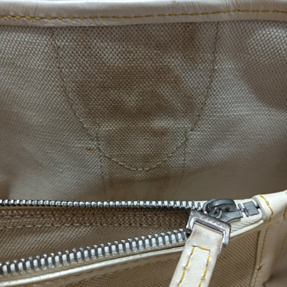 CELINE Hand Bag Purse C Macadam PVC Nylon Leather Gray Beige Dark Yellow Ivory
