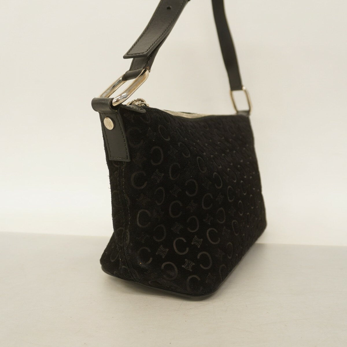 CELINE Shoulder Bag Purse C Macadam Suede Black Authentic