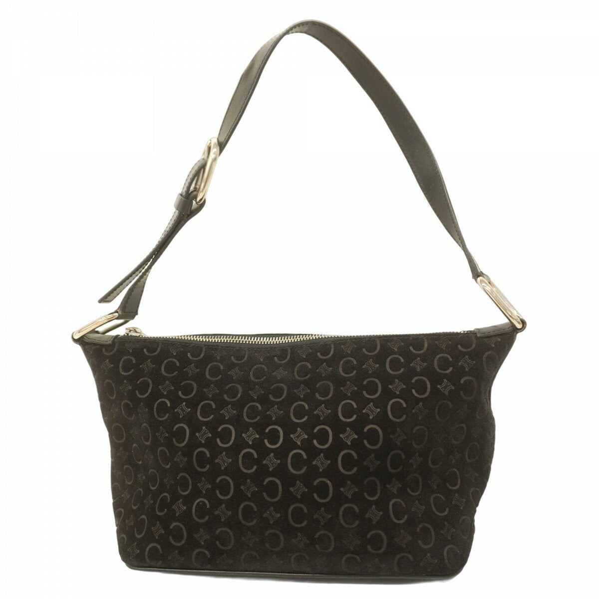 CELINE Shoulder Bag Purse C Macadam Suede Black Authentic