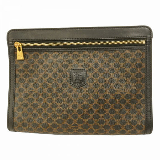 CELINE Clutch Bag Second Bag Macadam PVC Black Brown Authentic