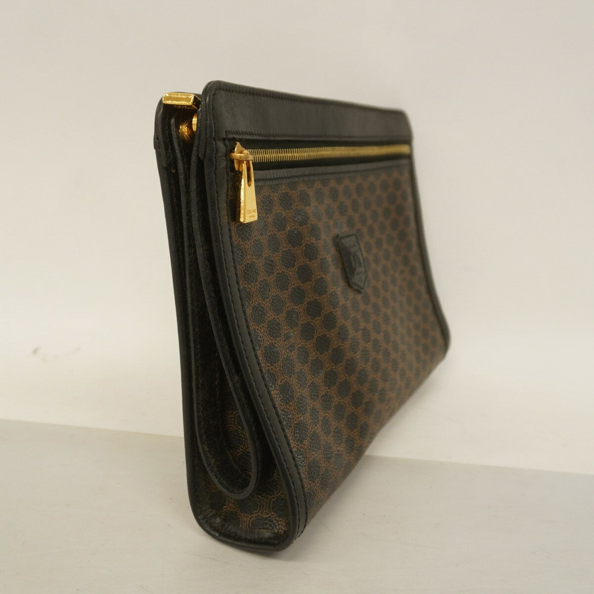 CELINE Clutch Bag Second Bag Macadam PVC Black Brown Authentic