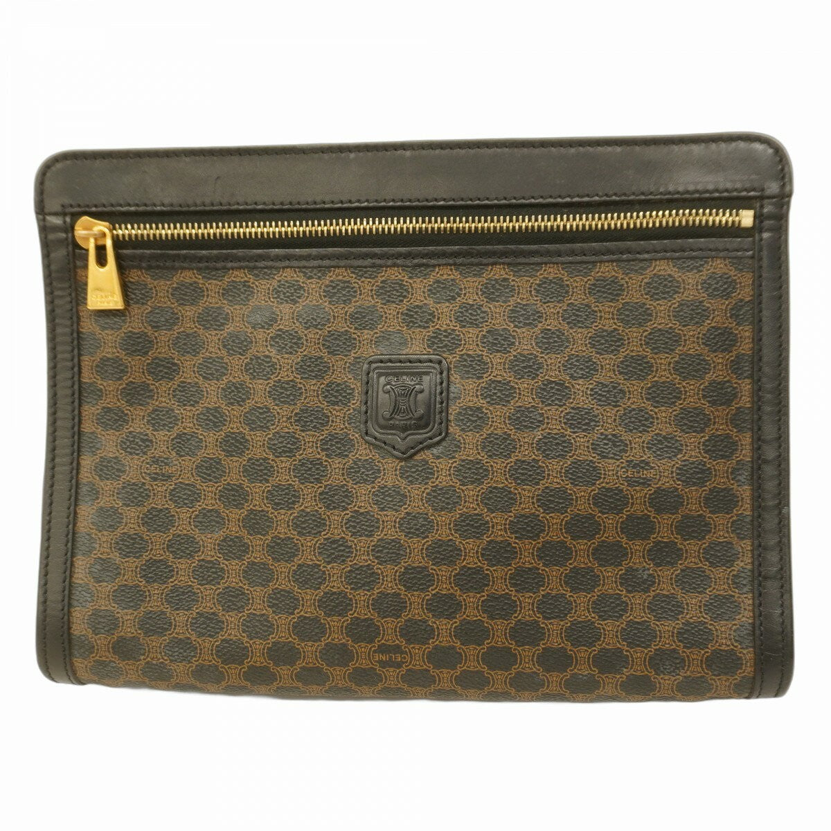 CELINE Clutch Bag Second Bag Macadam PVC Black Brown Authentic