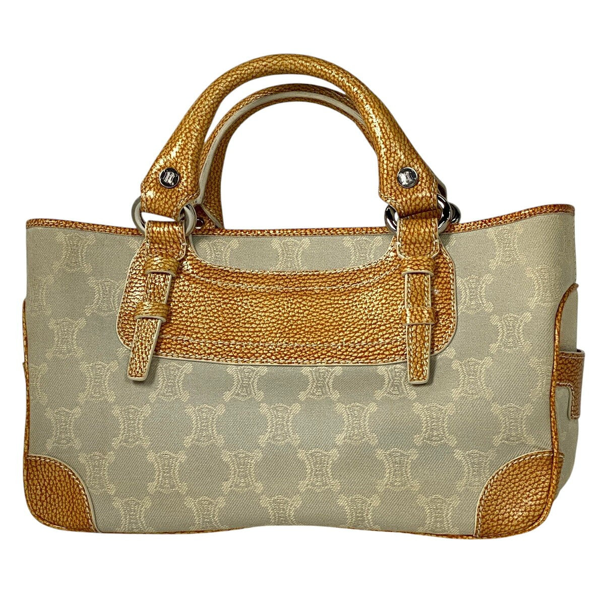 CELINE Hand Bag Tote Purse Boogie Macadam Canvas Leather Brown Ivory Authentic