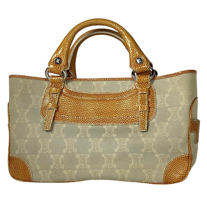 CELINE Hand Bag Tote Purse Boogie Macadam Canvas Leather Brown Ivory Authentic