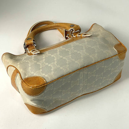 CELINE Hand Bag Tote Purse Boogie Macadam Canvas Leather Brown Ivory Authentic