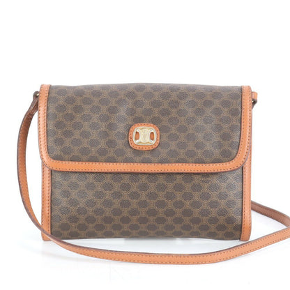 CELINE Shoulder Bag Purse Macadam Leather Coated Canvas Brown Authentic