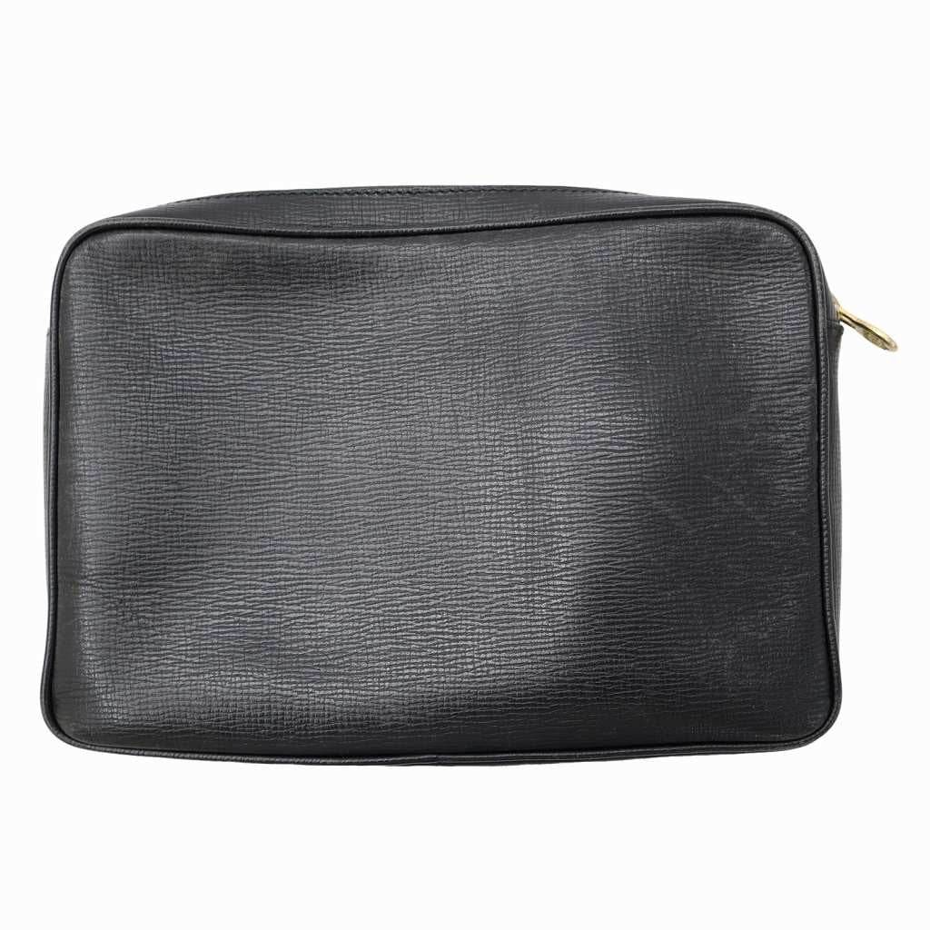 CELINE Clutch Bag Second Bag Macadam Leather Black Authentic