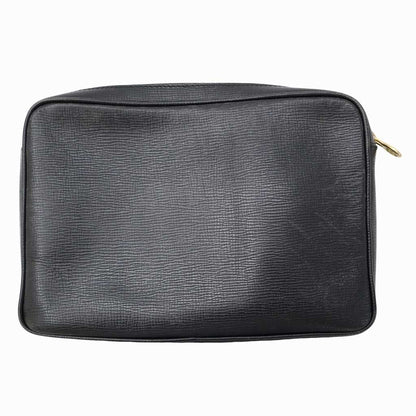 CELINE Clutch Bag Second Bag Macadam Leather Black Authentic