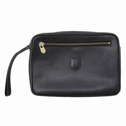 CELINE Clutch Bag Second Bag Macadam Leather Black Authentic
