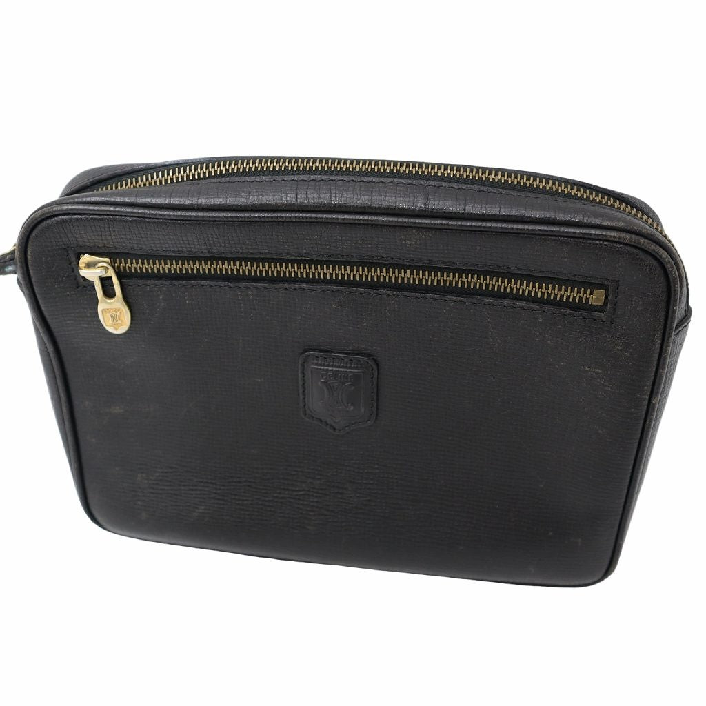 CELINE Clutch Bag Second Bag Macadam Leather Black Authentic