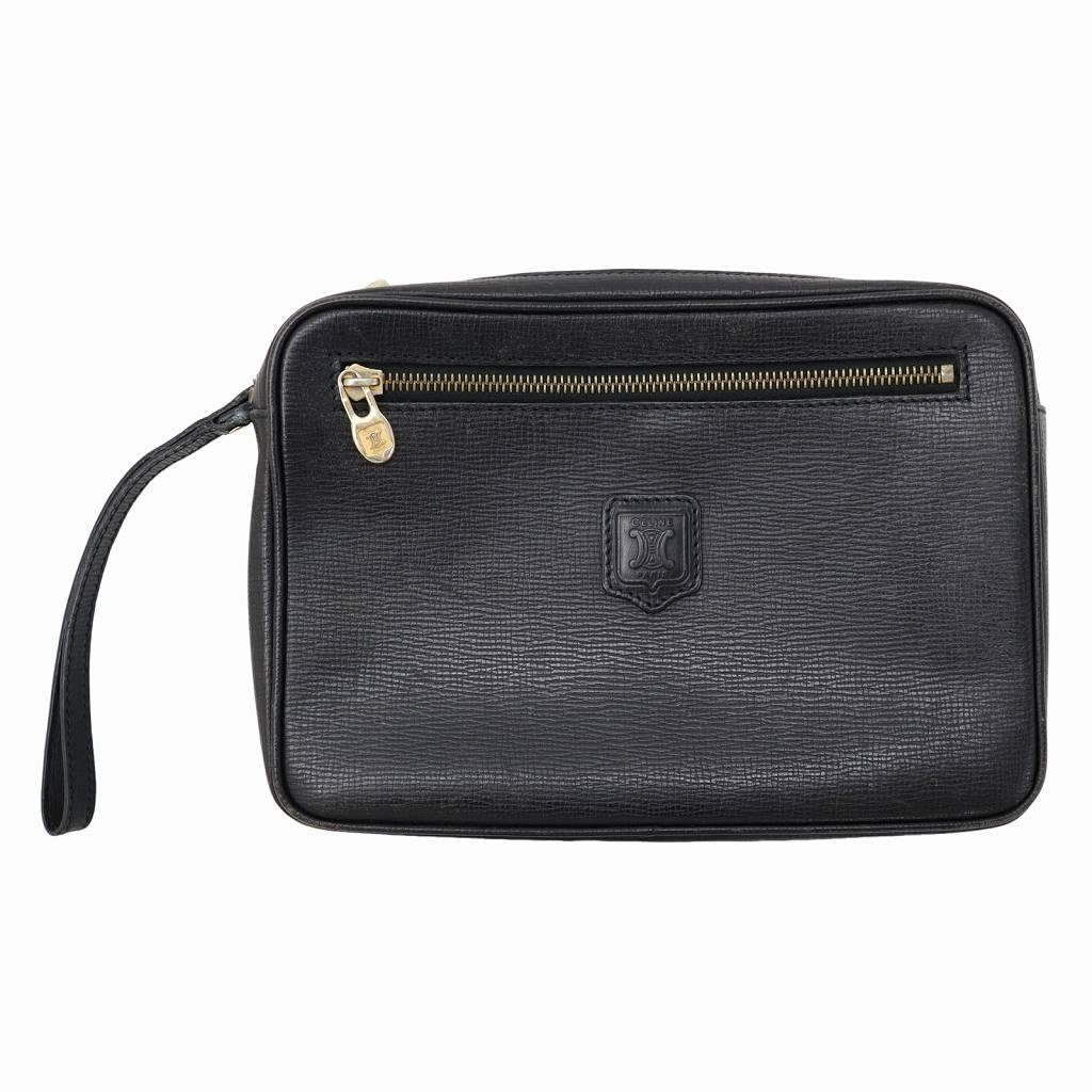 CELINE Clutch Bag Second Bag Macadam Leather Black Authentic
