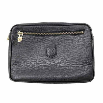 CELINE Clutch Bag Second Bag Macadam Leather Black Authentic