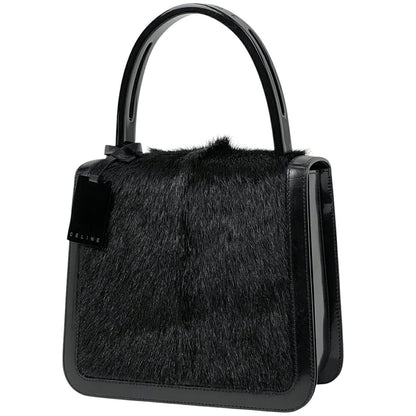 CELINE Hand Bag Tote Purse Patent Leather Black Authentic