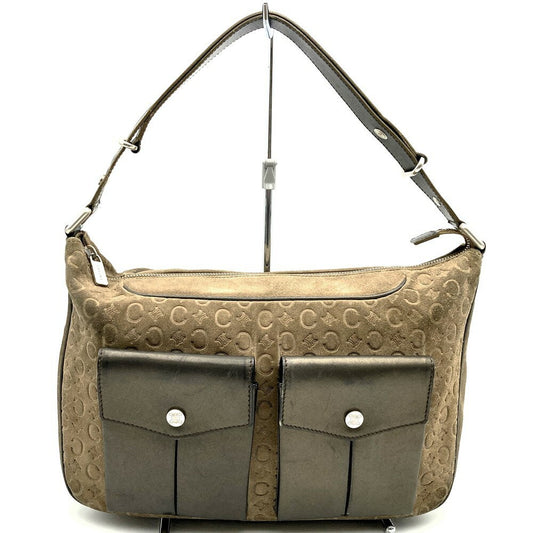 CELINE Hand Shoulder Bag Tote Purse C Macadam Suede Leather Brown Authentic