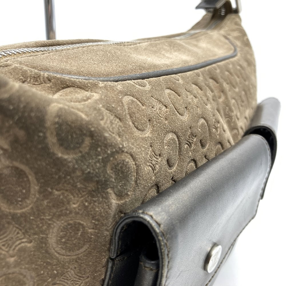 CELINE Hand Shoulder Bag Tote Purse C Macadam Suede Leather Brown Authentic