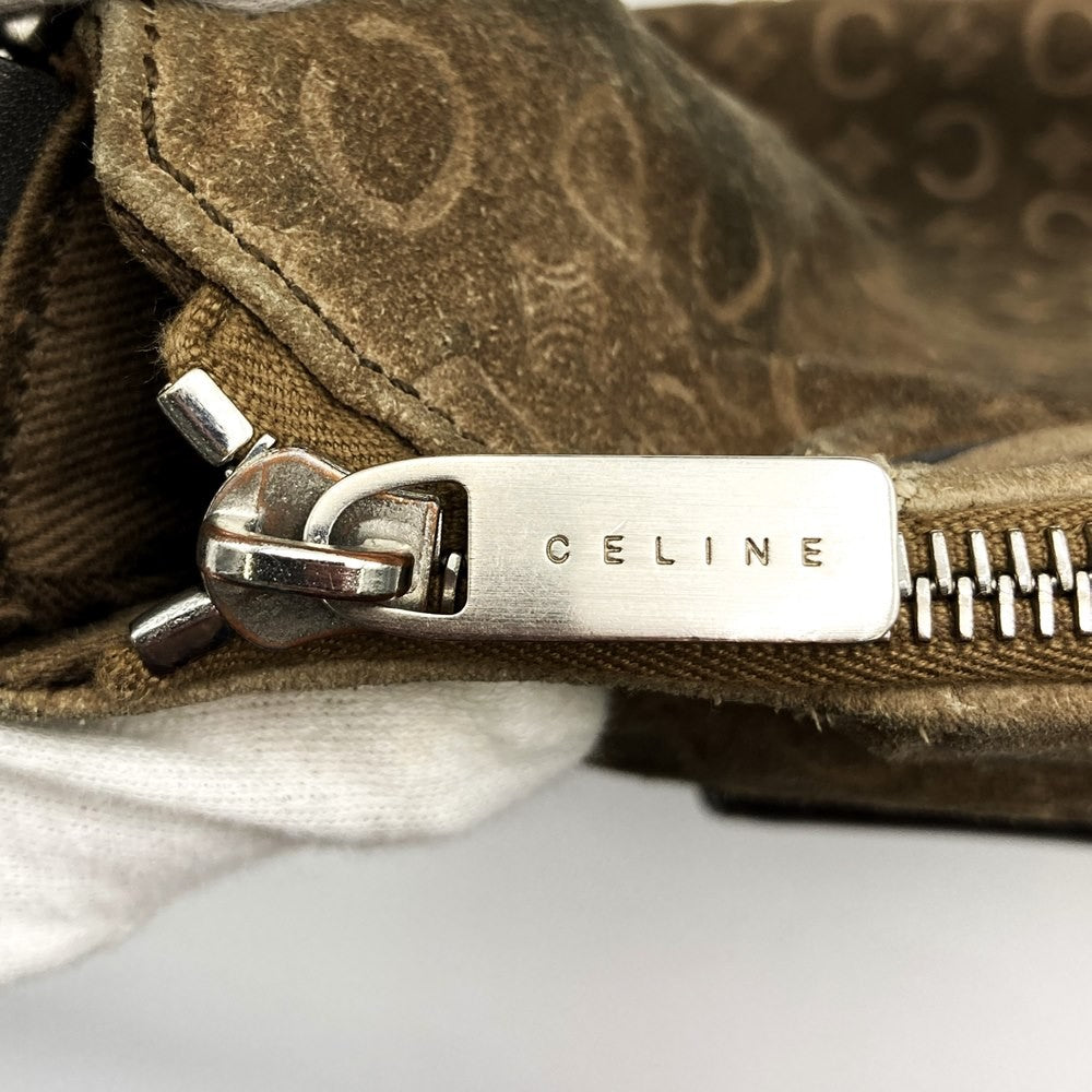 CELINE Hand Shoulder Bag Tote Purse C Macadam Suede Leather Brown Authentic