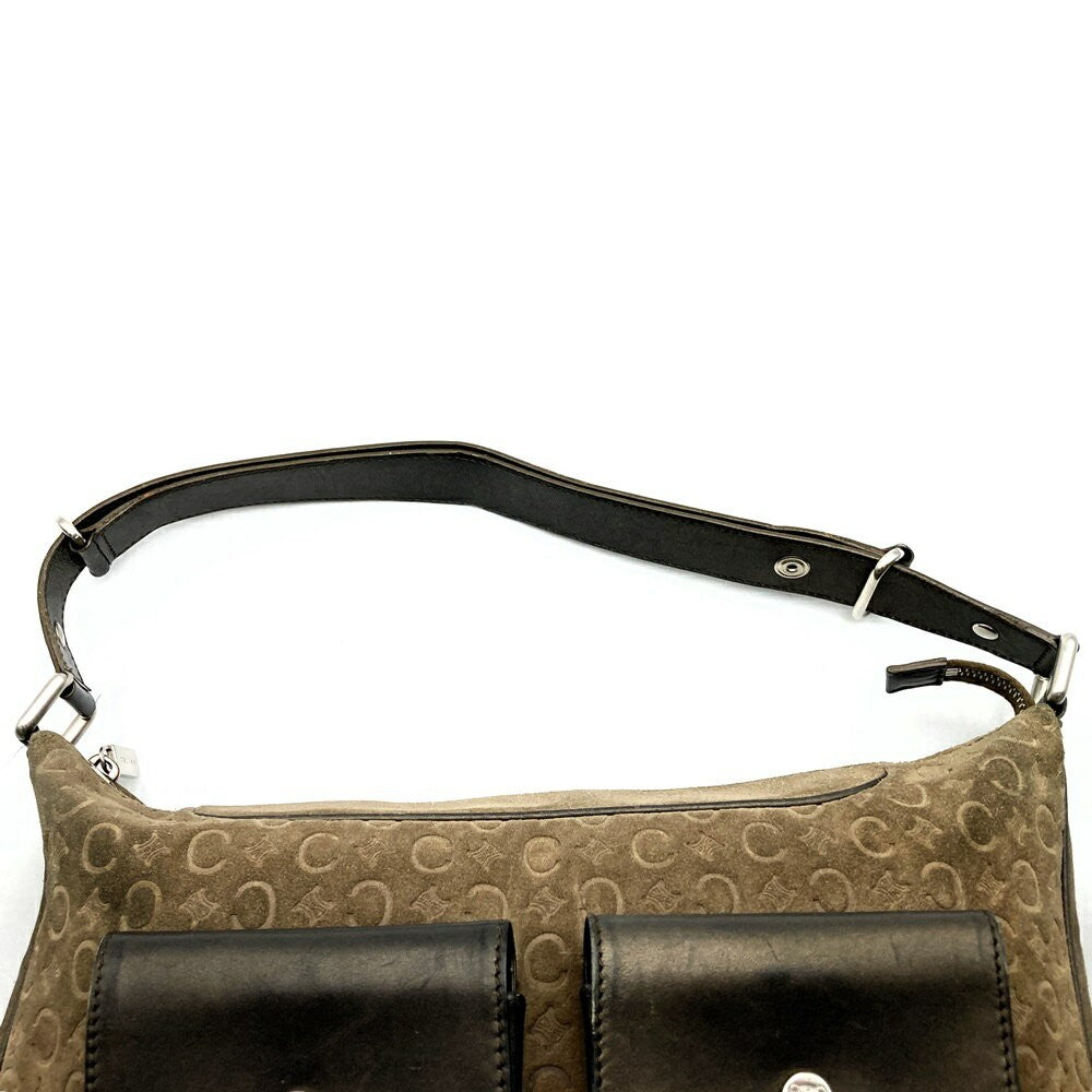 CELINE Hand Shoulder Bag Tote Purse C Macadam Suede Leather Brown Authentic