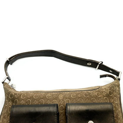 CELINE Hand Shoulder Bag Tote Purse C Macadam Suede Leather Brown Authentic