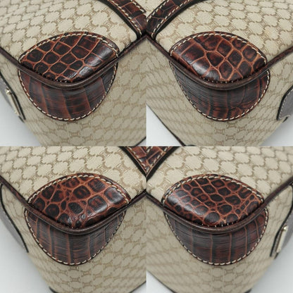 CELINE Hand Bag Tote Purse Macadam Canvas Leather Beige Dark Brown Authentic