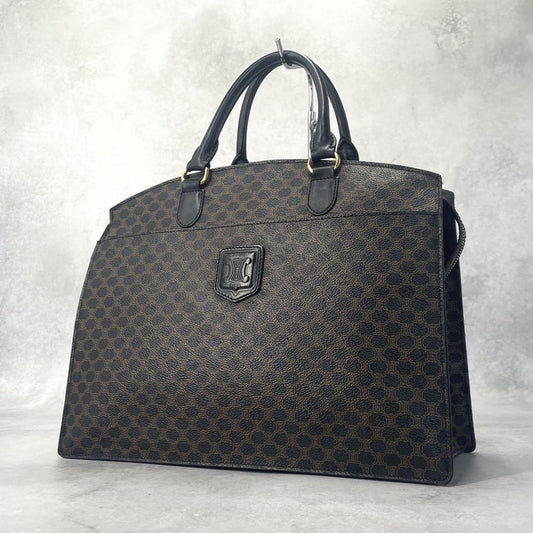 CELINE Hand Bag Tote Purse Macadam PVC Leather Black Authentic