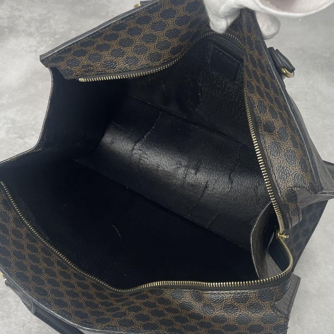 CELINE Hand Bag Tote Purse Macadam PVC Leather Black Authentic