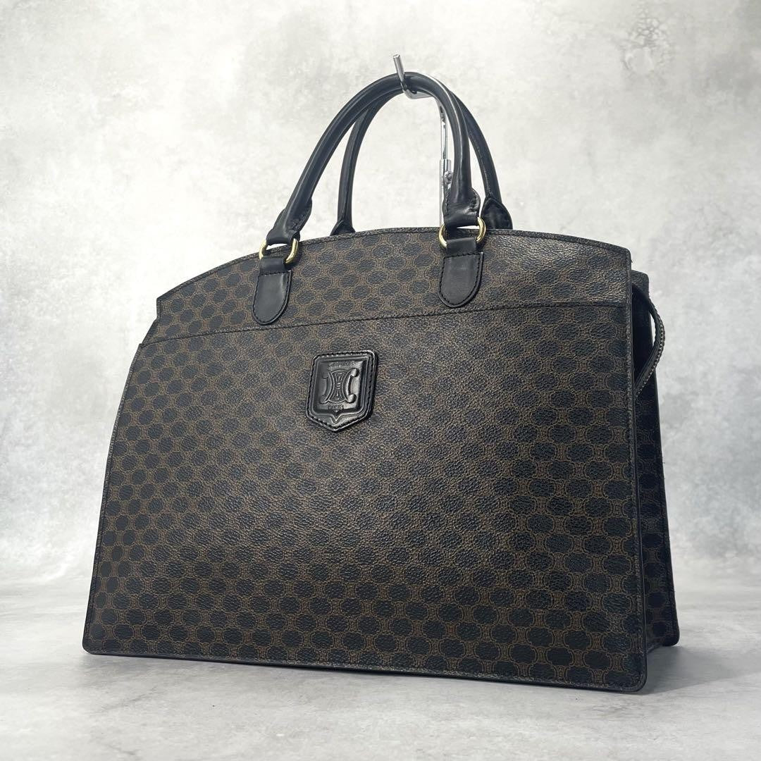 CELINE Hand Bag Tote Purse Macadam PVC Leather Black Authentic