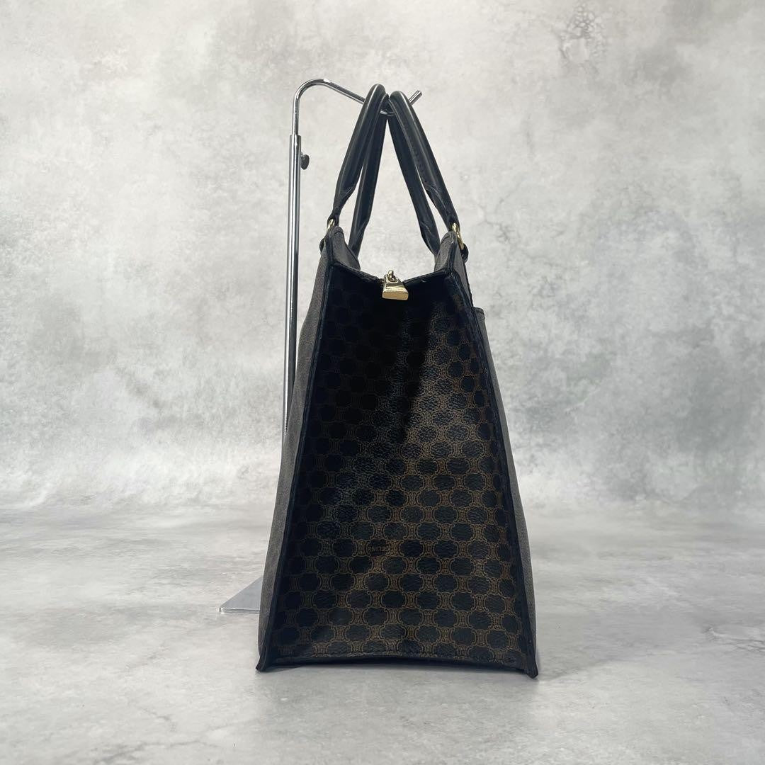 CELINE Hand Bag Tote Purse Macadam PVC Leather Black Authentic