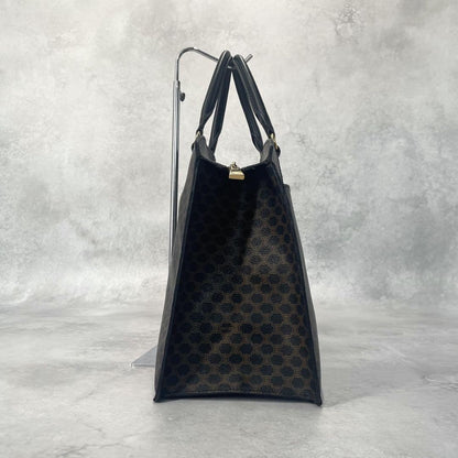 CELINE Hand Bag Tote Purse Macadam PVC Leather Black Authentic