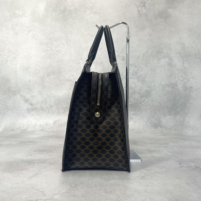 CELINE Hand Bag Tote Purse Macadam PVC Leather Black Authentic